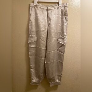 B31 - Zara Women gold silky Cargo Pants sz L